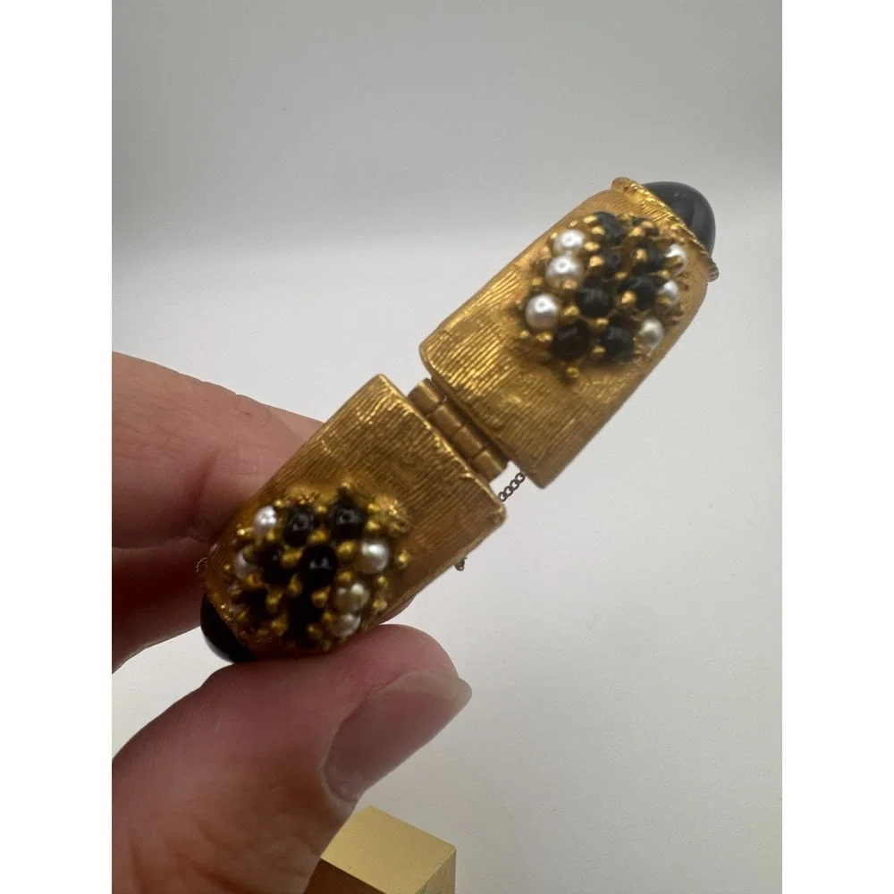 Vintage Original by Robert Bracelet Gold Tone Black Cabochon Clamper Cuff